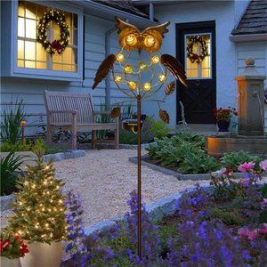 Owl Garden Solar Lights Outdoor, Solar Powered Stake Lights Metal LED (Bronze)